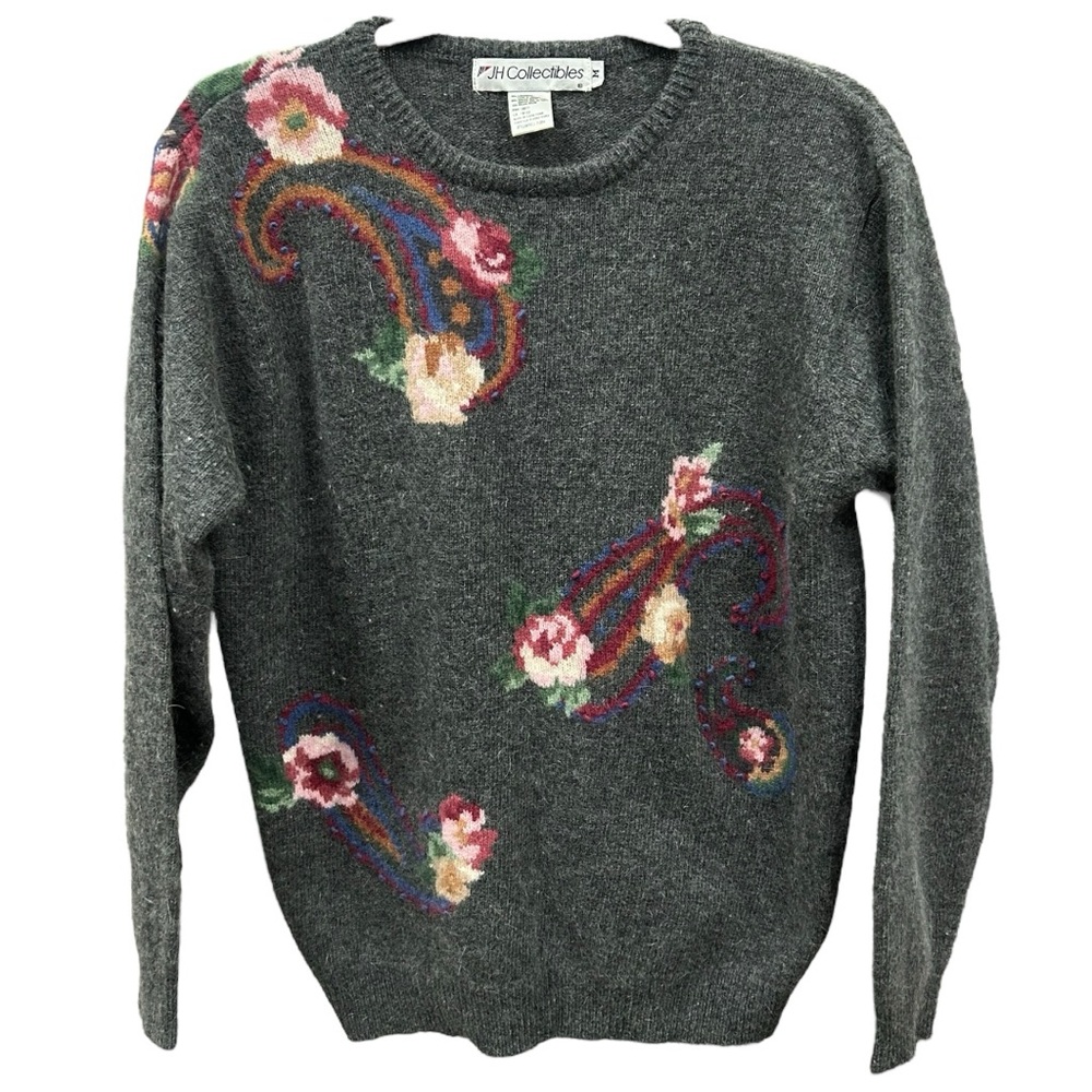 JH Collectibles Vintage‎ Women’s Gray Floral Wool Blend Sweater  Sz M